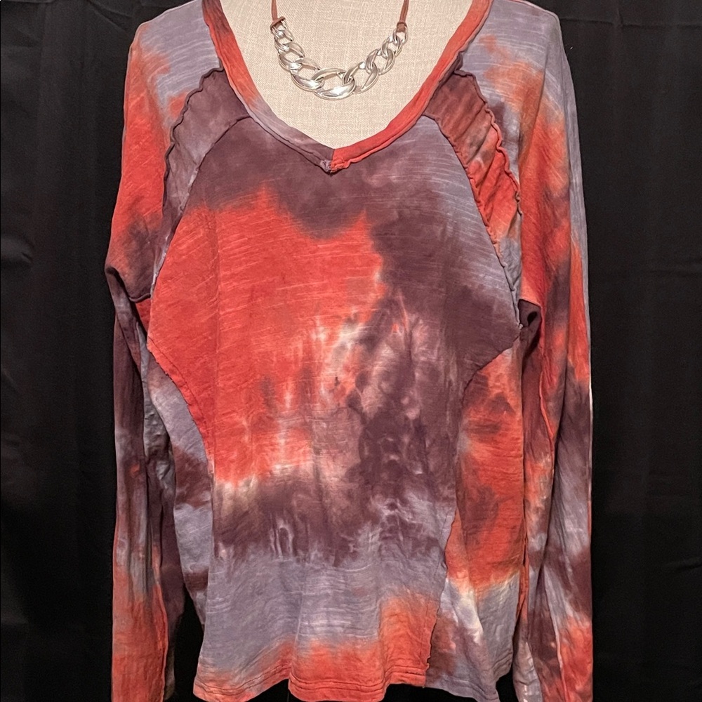 Long sleeve tie dyed blouse